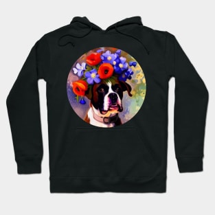 Boxer with a Crown of Poppies and Clematis Hoodie